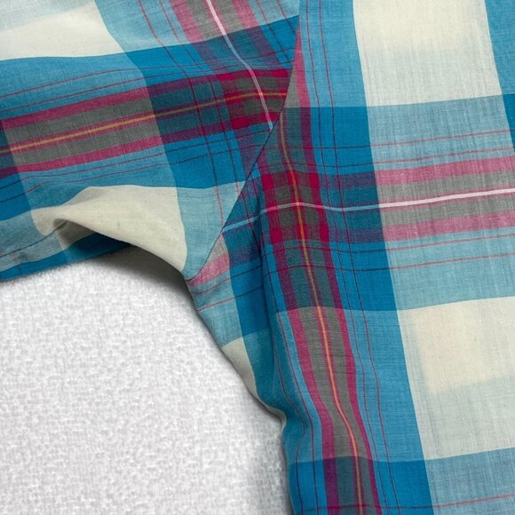 Wrangler Mens Med‎ Western Pearl Snap Short Sleeve Shirt Blue Red Plaid Grandpa - Picture 5 of 13